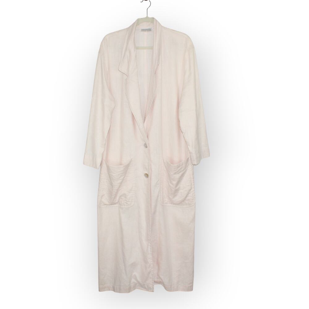 Medium Vintage Linen Duster PalePink 80s Oversize LizClaiborne Midi Jacket - Picture 14 of 16